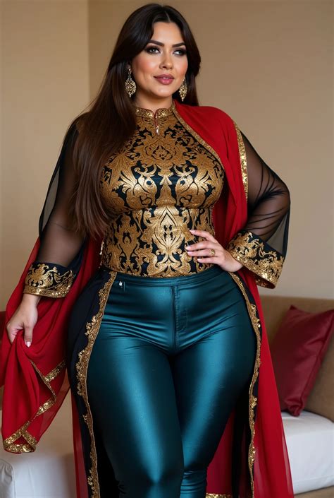 A close up of a woman in a gold and green outfit - SeaArt AI