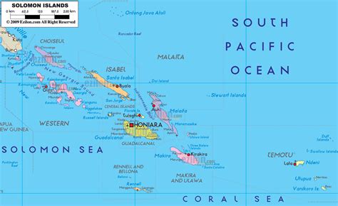 detailed political map  solomon islands ezilon maps