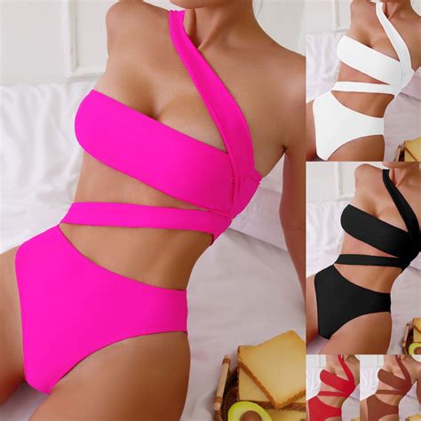 Solid Color Women's Swimsuit Fashion One Shoulder One-Piece Women's