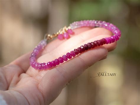 Pink Ruby Bracelet, Ruby and Sapphire Bracelet, Pink Gemstone Stacking ...