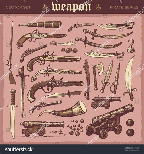 Illustrated Vector Set Old Pirate Weapons: เวกเตอร์สต็อก (ปลอดค่า ...