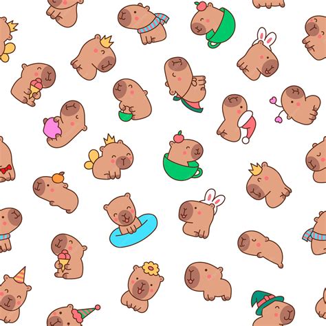 Premium Vector | Cute cartoon kawaii capybara Seamless pattern