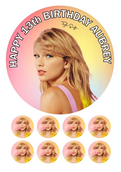 Taylor Swift Icing Birthday Cake Topper & 8 Cupcake Toppers