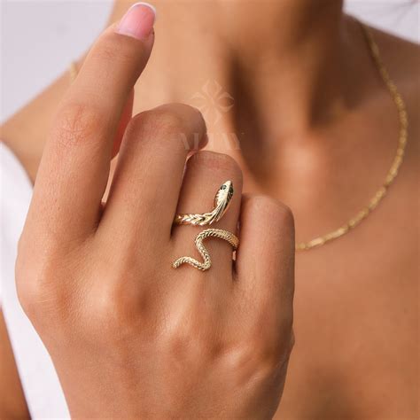 14K Gold Snake Ring Wrap Snake Band Circle Serpent Jewelry - Etsy