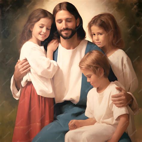 Oil painting of Jesus hugging children | Premium AI-generated image