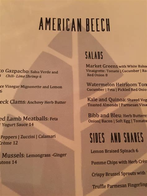 Menu at American Beech restaurant, Greenport