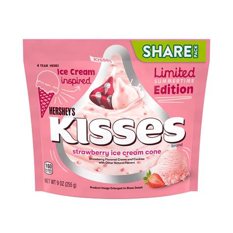 HERSHEY'S, KISSES Strawberry Ice Cream Cone flavored Candy, Share Pack