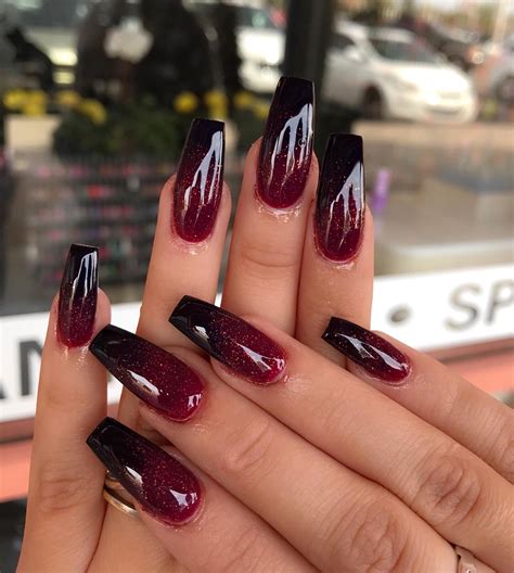 Coffin Acrylic Mattie Red And Black Nails - Tips Color Short Acrylic Nails