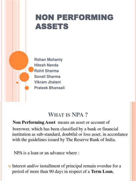 performing assets loans credit finance