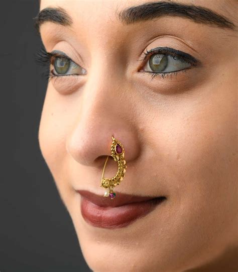 PNG & Son's Red Stone Golden Nath (Pierced) – P. N. Gadgil & Sons Ltd