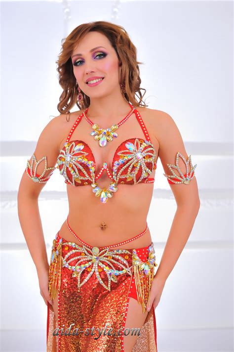 Elegant Red with Gold Belly Dance Costume - Aida Style