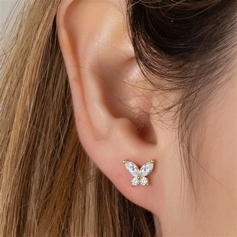 gold butterfly earrings etsy