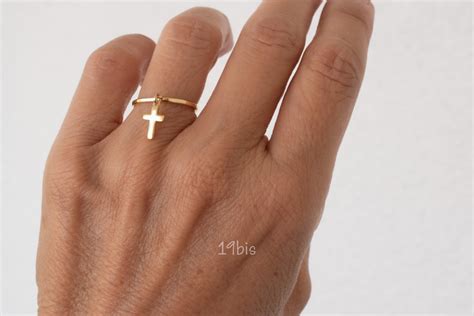 Cross Dangle Ring Tiny Cross Silver Cross Ring Religious Gold Dangle ...