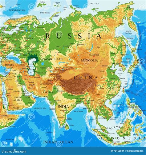 Mapa físico de Asia ilustración del vector. Ilustración de continente