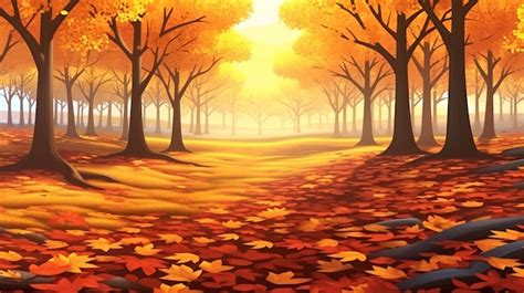 Premium AI Image | an animated scene of an autumn forest with leaves on ...