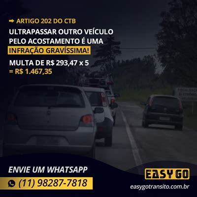 Quando O Condutor Ultrapassar Outro Veículo Pelo Acostamento - Multa por ultrapassar outro veículo pelo acostamento, Art 202 do CTB