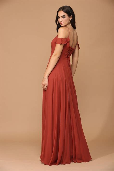 Long Off Shoulder Formal Chiffon Bridesmaids Dress | The Dress Outlet