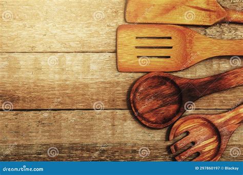 Set of Various Wooden Kitchen Utensils on the Table Stock Image - Image ...