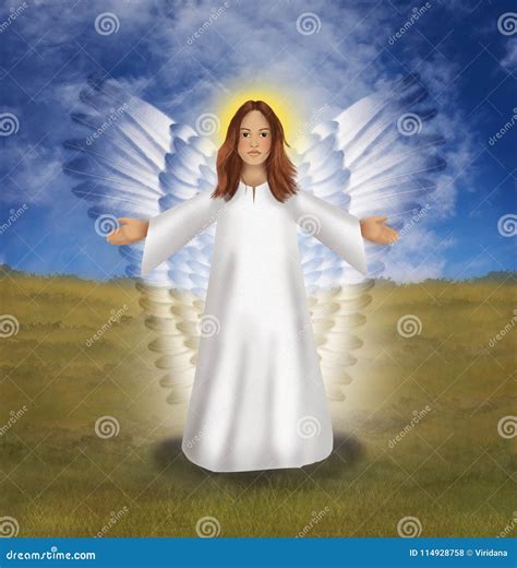 Holy Guardian Angel in a Summer Landscape Stock Illustration