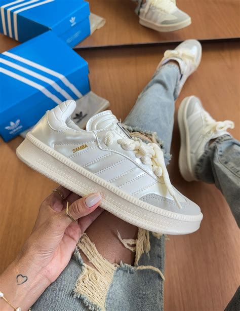 Adidas Samba Branco Feminino - Tênis Adidas Samba XLG Pérola Branco Feminino Premium - Tenis Atacado ...