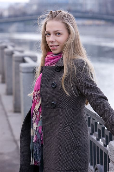 blonde, women, long hair, women outdoors, Liv A, coats, looking at