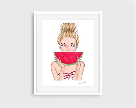 Watermelon Girl DIGITAL DOWNLOAD Fashion Illustration Print / Home ...