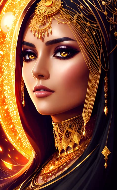 ArtStation - Arabian women with golden eyes and massive golden jewelry.