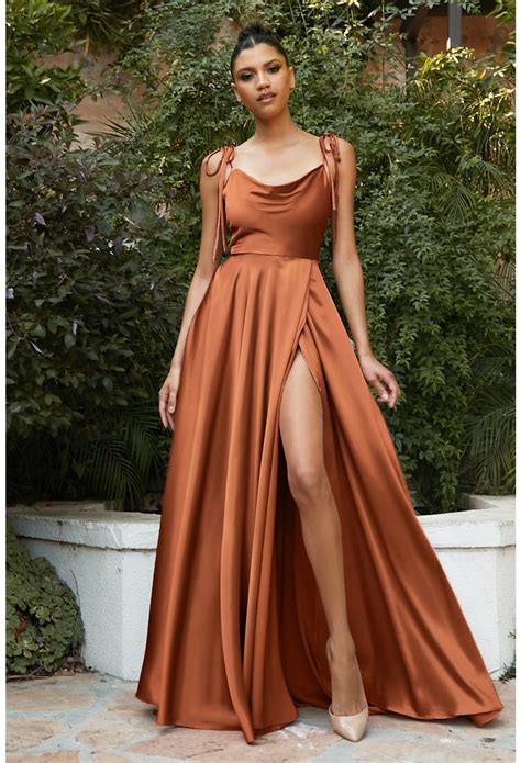 SORAYA Satin Cowl Neck Bridesmaids Maxi Dress with Side Split - Rust
