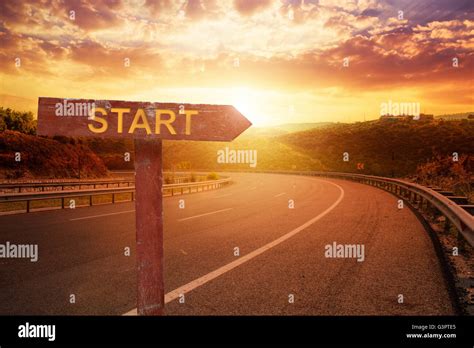 start road sign  sunset stock photo alamy