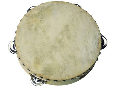 Goki Tamburin Naturfell mit 5 Schellen, Percussion Tamburin 20 cm ...