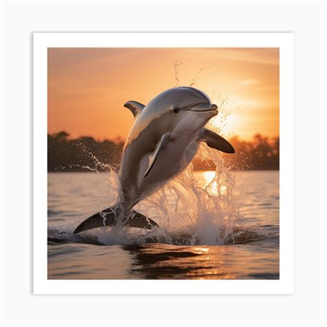 Dolphin Leaping At Sunset Art Print by Freddy - Fy