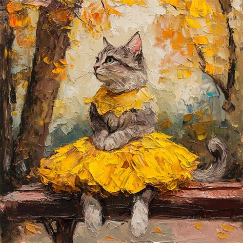 Impressionist Autumn Kitty Oil Art Free Stock Photo - Public Domain