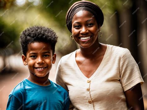 Premium Photo | Photo of happy family black mother and son generative AI