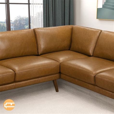 bexley tan leather sectional sofa  facing chaise mid  mod