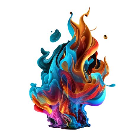 Colorful Fire Flame Isolated on transparent Background, Colorful Wavy