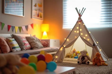 Premium AI Image | Birthday decoration in cozy children room interior