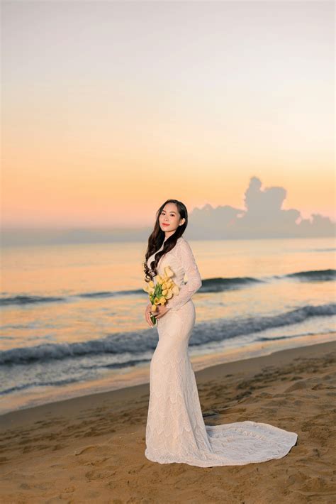 woman wearing wedding gown  stock photo