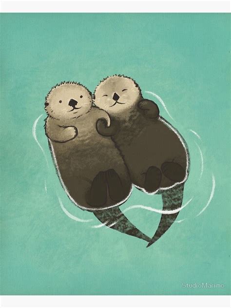 "Significant Otters - Otters Holding Hands" Poster by StudioMarimo ...