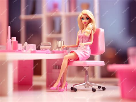 Premium Photo | A barbie doll sits in a pink chair with a pink dress