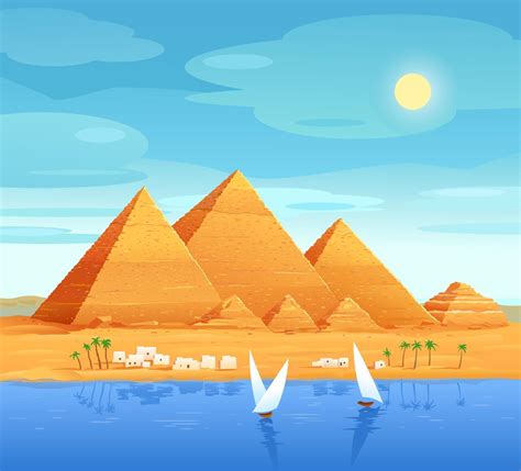 The pyramids of Egypt. Egyptian pyramids on the river. The Cheops ...