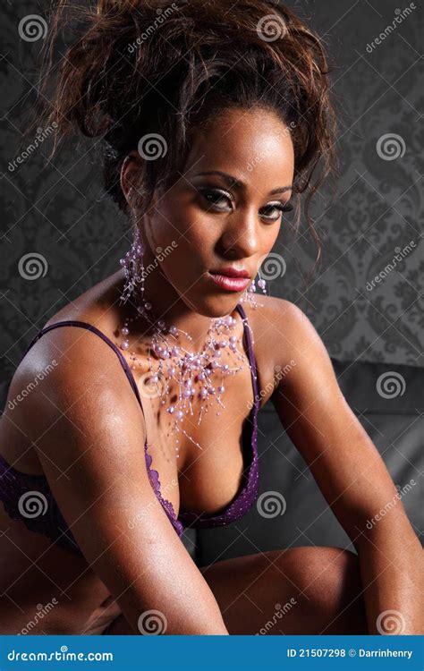 beautiful african american woman  lingerie stock photo image