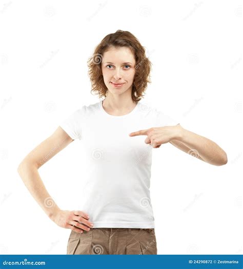 Young Woman Pointing at Herself Stock Photo - Image of curly, friendly