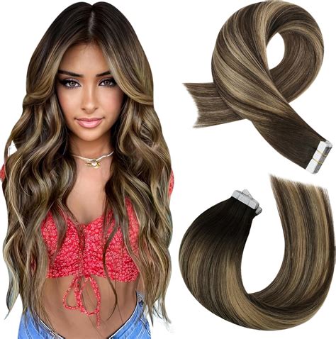 Moresoo Tape in Hair Extensions Human Hair Balayage Tape in Extensions