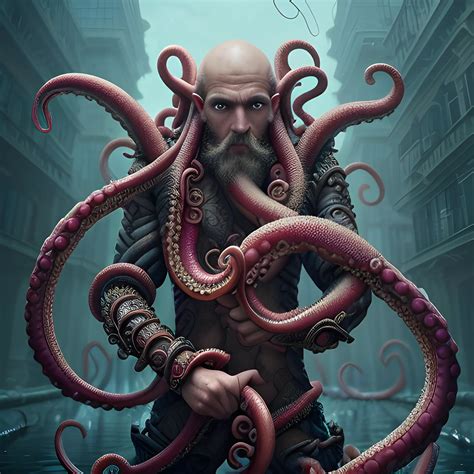 a man is tied by tentacles, man is catched by tentacles, 8k, hig