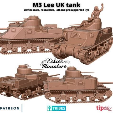 M3 Lee tank with pilot - 28mm - Wargaming3D