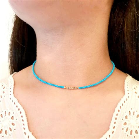 Turquoise Choker Necklace Gold Choker Glass Necklace Beach Choker ...