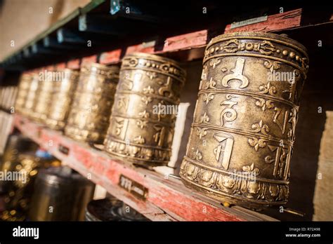 Buddhist prayer drums Stock Photo - Alamy