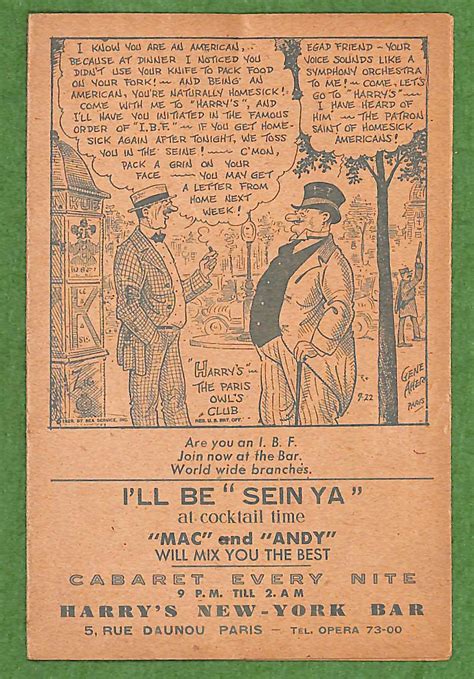 I'll Be "Sein Ya" At Cocktail Time Harry's New-York Bar Paris "Heres