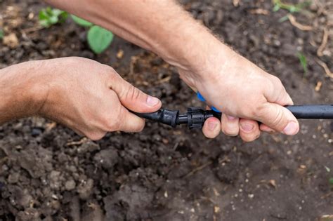 Premium Photo | Installation of a drip irrigation system for the garden A man connects ...