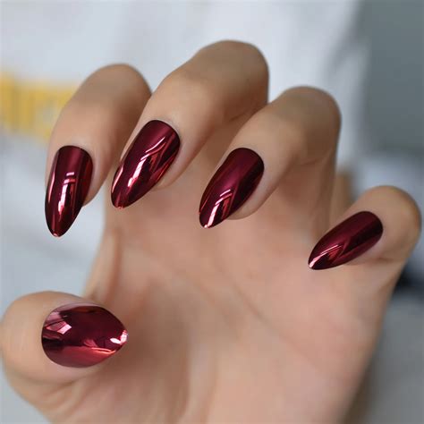 Dark Red Almond Nails